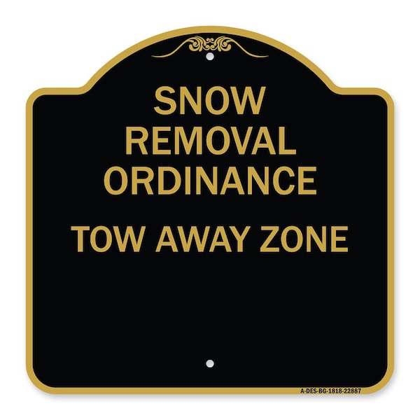 Snow Emergency Route Tow Away Zone W/ Graphic, Black & Gold Aluminum Sign, 18" x 18", BG-1818-22887